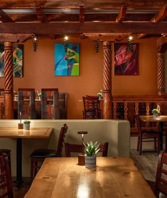 Beautiful seating area of a southwest inspired restaurant.