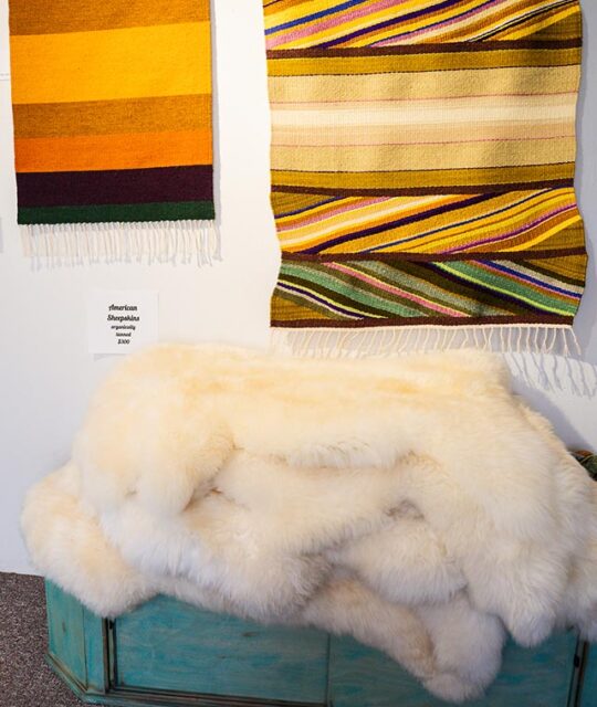 American sheepskin and woven wall hangings.