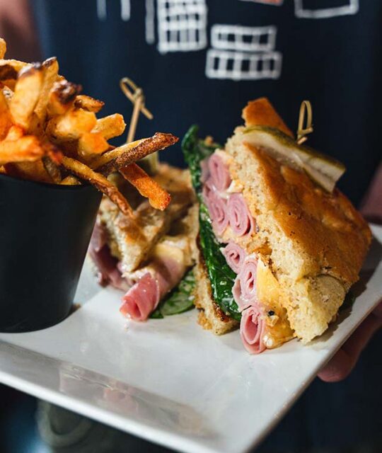 ACEQ restaurant sandwich and fries