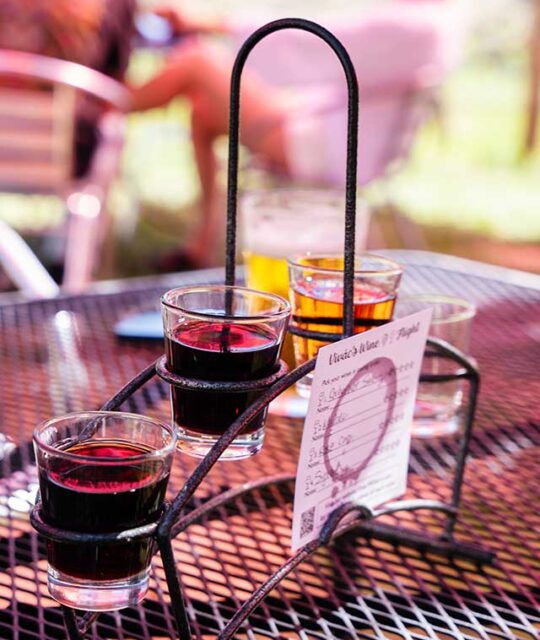 A flight of Vivac Winery wines at their tasting room.