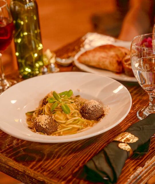 Albondigas meatballs over squash noodles from La Luna