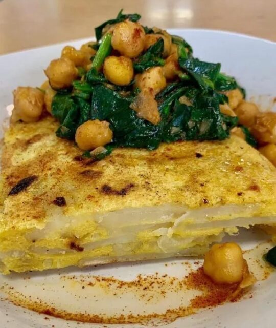 Tortilla Espanola with roasted garbanzo beans.