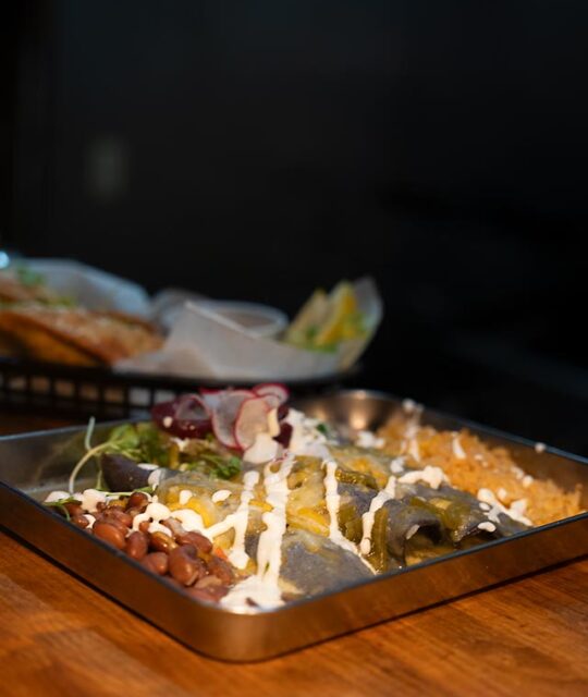 Blue corn green chili enchiladas at DALEEE TSV