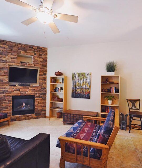 GK Properties ski condo with fireplace in Taos Ski Valley