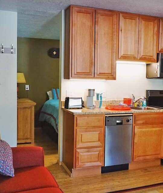 A one bedroom ski condo kitchen