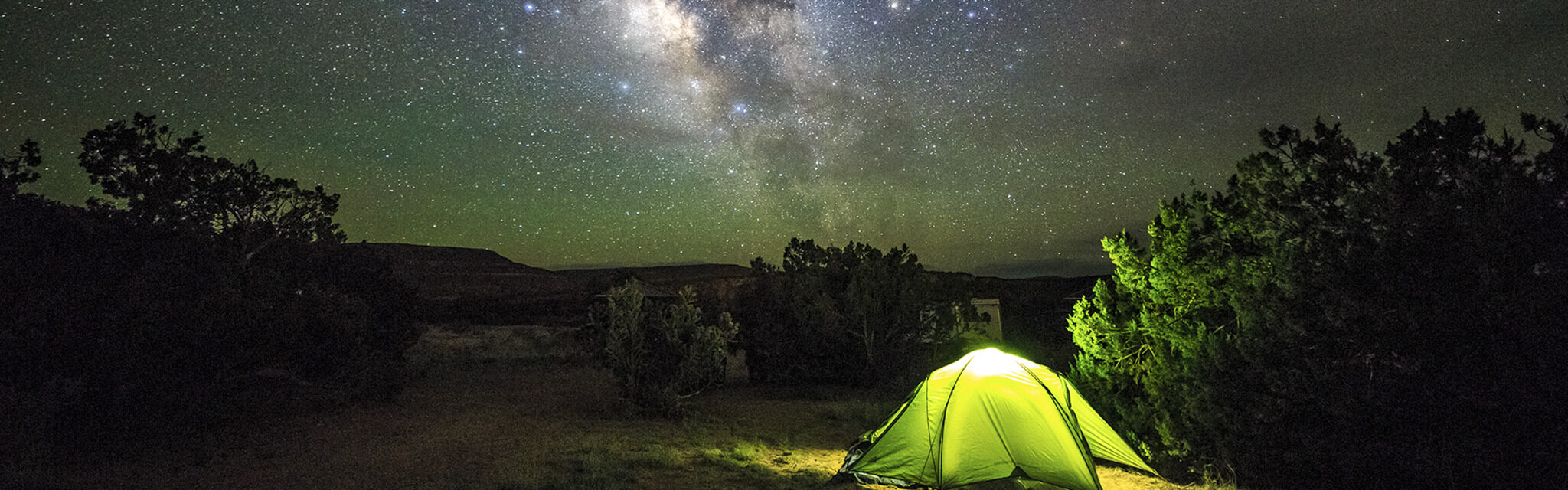 Tent outside under the Milky Way Sky