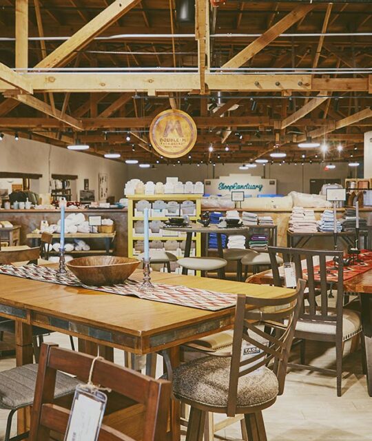 Retail display of home furnishings and bed and bath items.